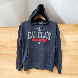 Cabela's Blue Hoodie Men Med Graphics Long Sleeve Front Pocket Stretch Pullover